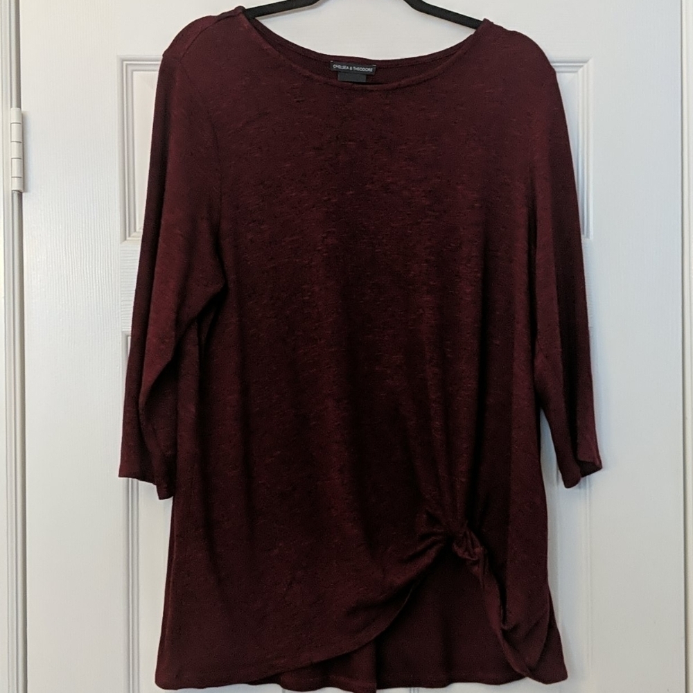 CHELSEA & THEODORE Knot Front 3/4 Sleeve Sweater